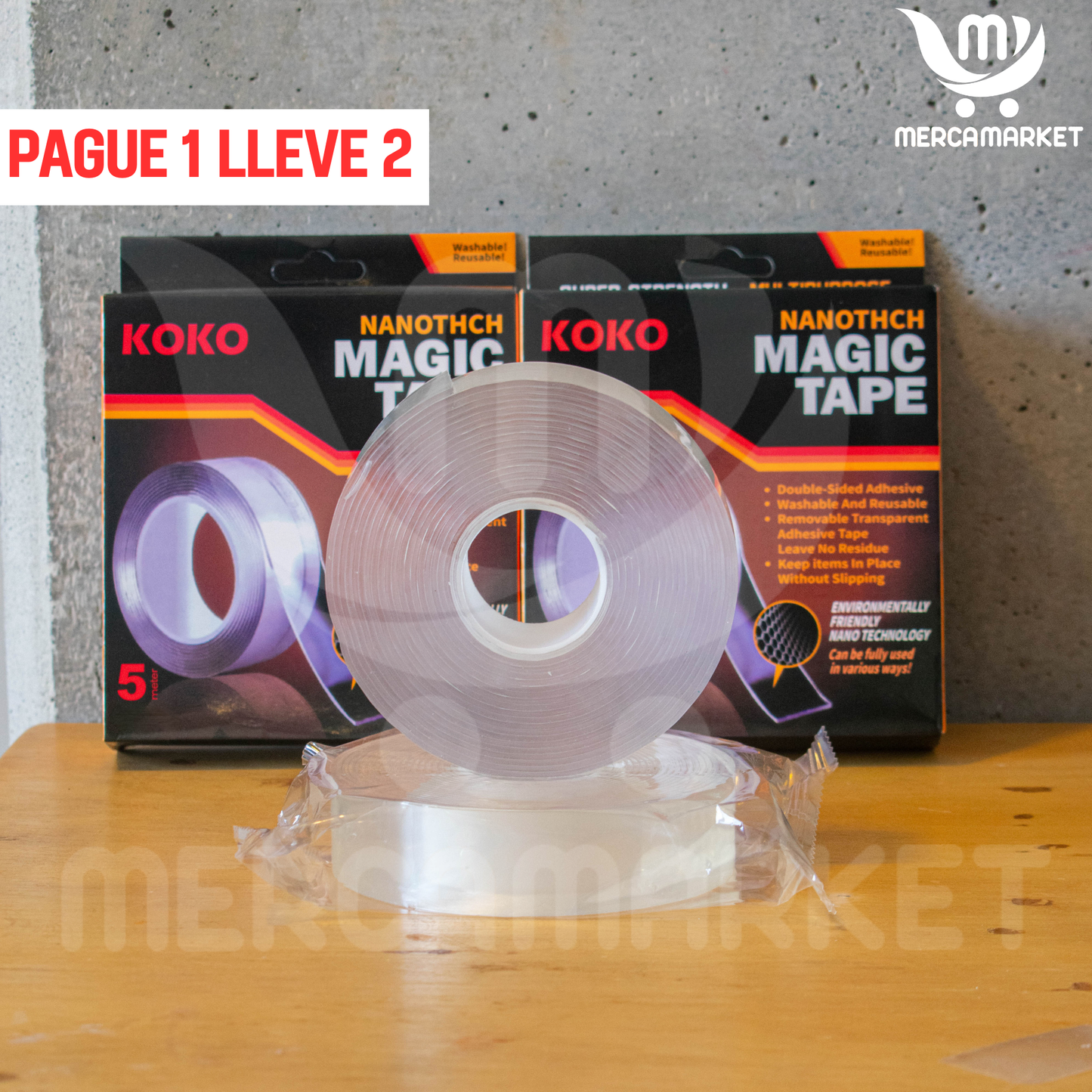 2X1 Cinta Doble Cara Magica-Pegado Limpio, Reutilizable y Potente.