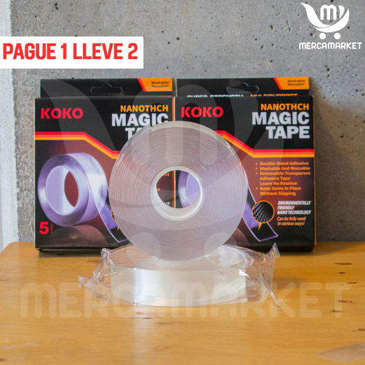2X1 Cinta Doble Cara Magica-Pegado Limpio, Reutilizable y Potente.
