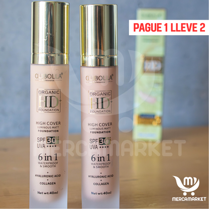 2X1 Base de maquillaje- Con protección solar SPF 30+, Colágeno + vitamina E para cuidado facial