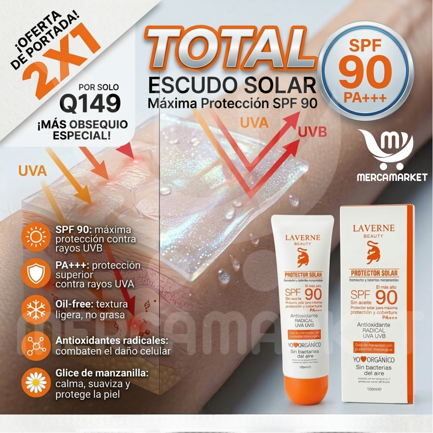 [🔥 OFERTA 2x1 + REGALO] Escudo Solar Máxima Protección SPF 90 | Fórmula Avanzada con Antioxidantes + Manzanilla