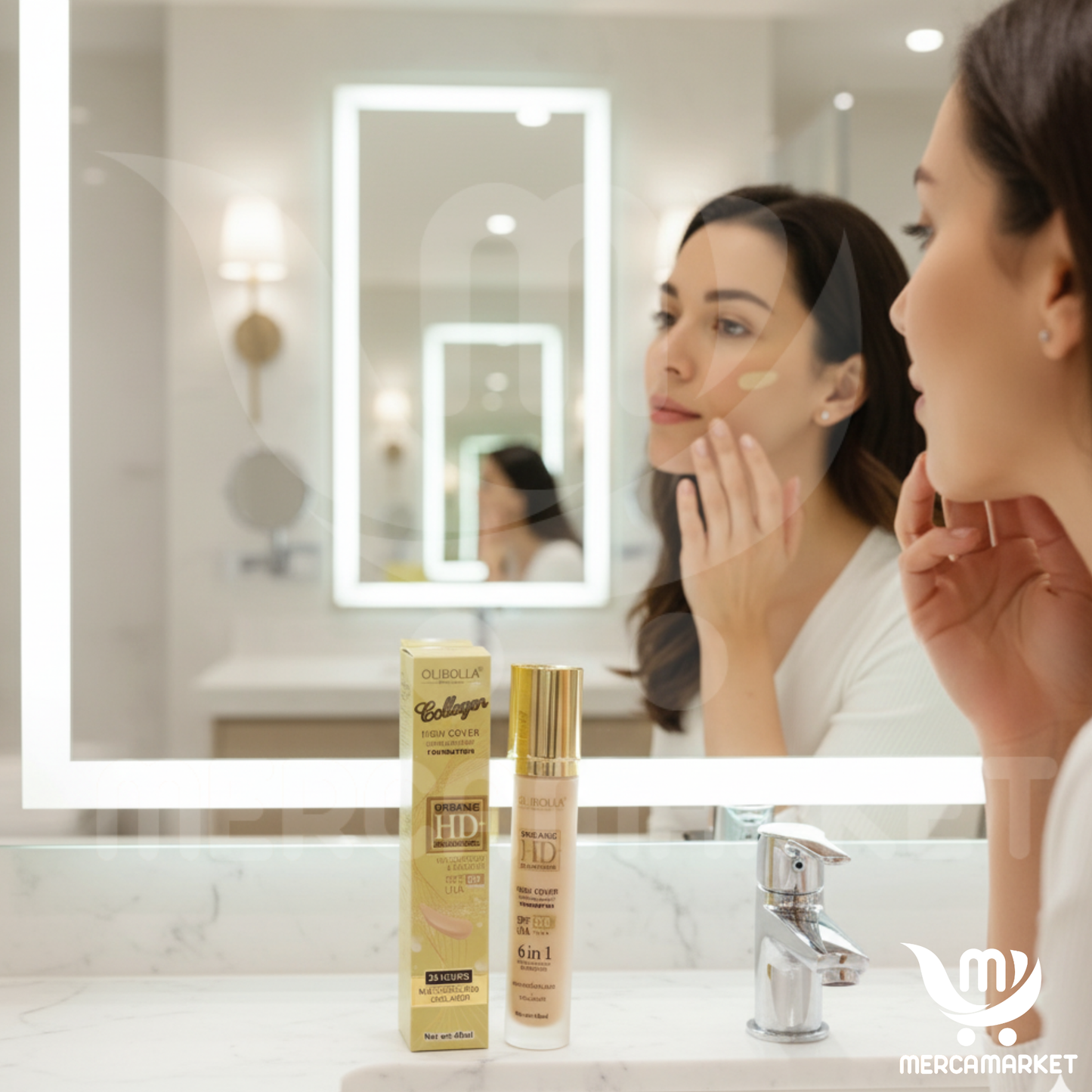 2X1 Base de maquillaje- Con protección solar SPF 30+, Colágeno + vitamina E para cuidado facial