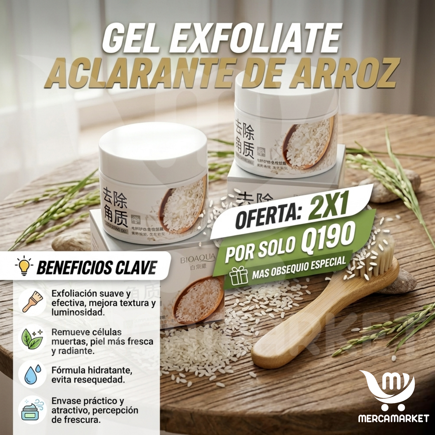 [🔥 OFERTA 2x1 + REGALO] Gel Exfoliante Aclarante de Arroz | Limpieza Profunda, Cero Puntos Negros y Efecto Mate