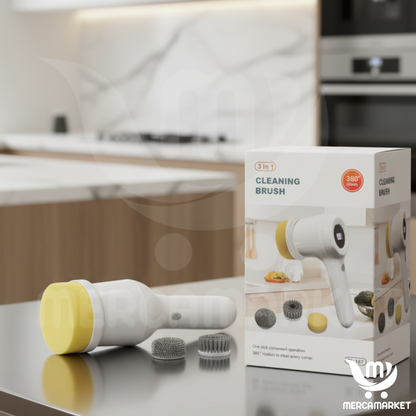 Cepillo Eléctrico Multiusos 360°+ 3 CABEZALES INTERCAMBIABLES.