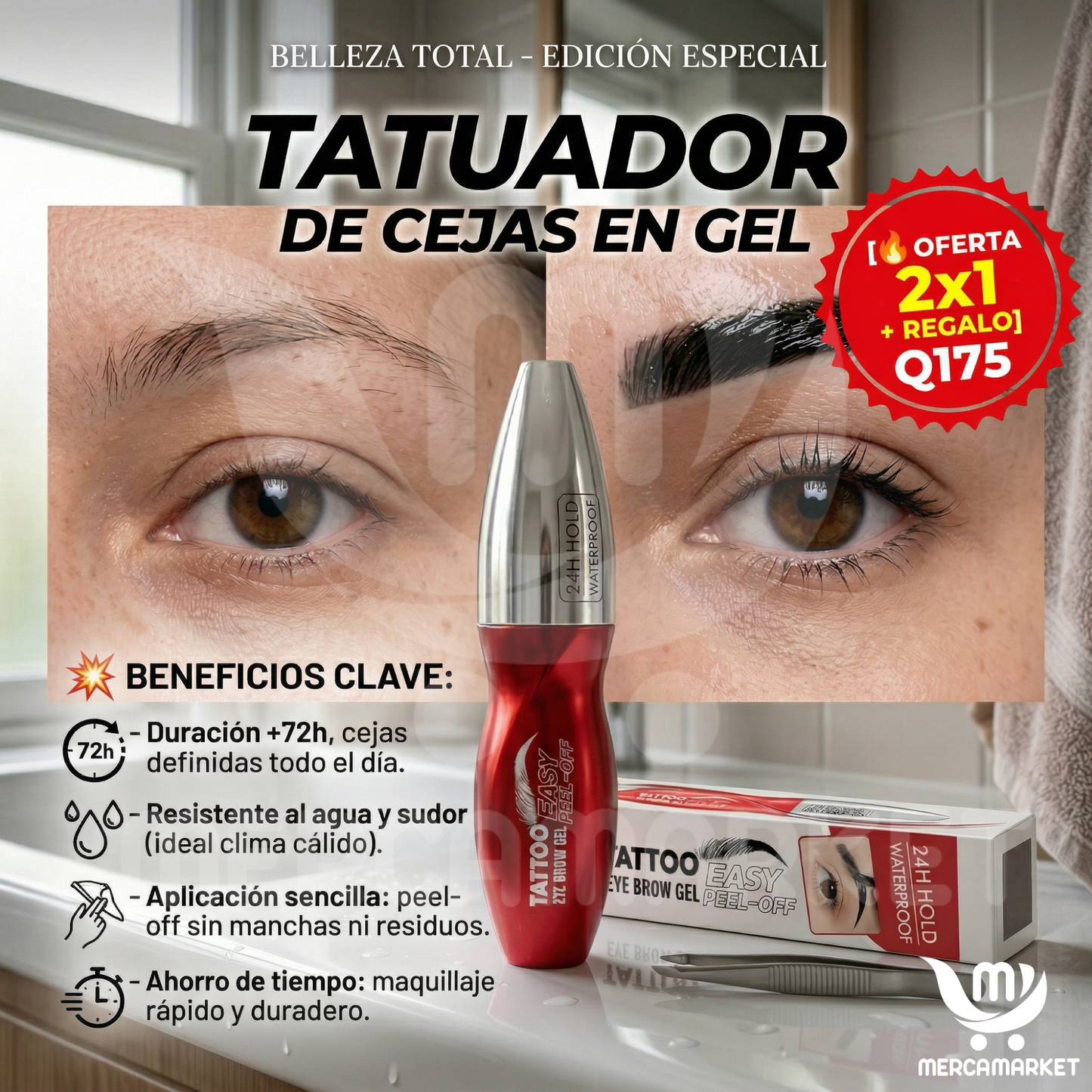 [🔥 OFERTA 2x1 + REGALO] Tatuador de cejas en gel |+72Horas de Duración, Cero Retoques y No Se Corre.