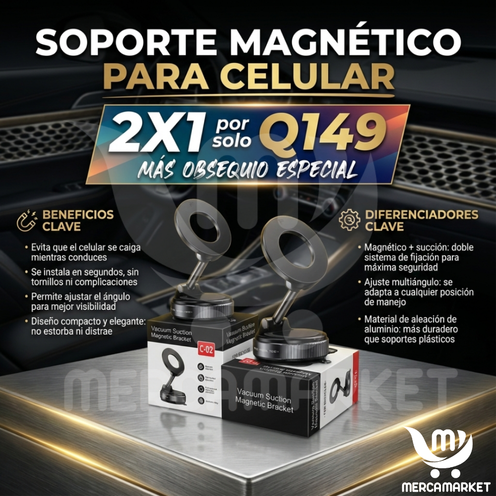 [🔥 OFERTA 2x1 + REGALO] Soporte Magnético Universal "Ultra-Grip" | Rotación 360° para Auto