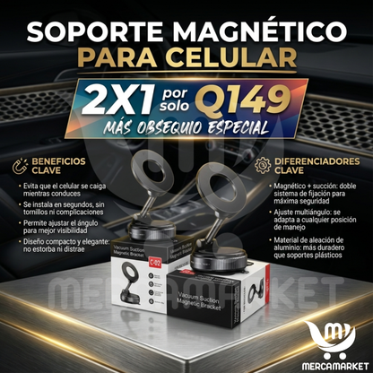 [🔥 OFERTA 2x1 + REGALO] Soporte Magnético Universal "Ultra-Grip" | Rotación 360° para Auto
