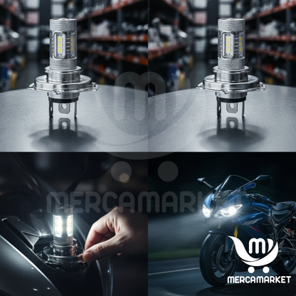 LUZ LED CON LUPA INTEGRADA PARA MOTOS H4 (🎅OFERTA 2X1 NAVIDEÑA + REGALO GRATIS🎁)