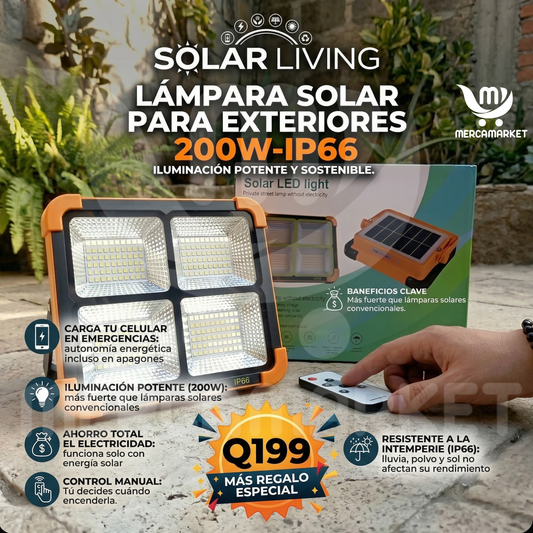 [💎 PRECIO IMPORTADOR + REGALO] Lámpara Solar para Exteriores 200W IP66 con Cargador USB