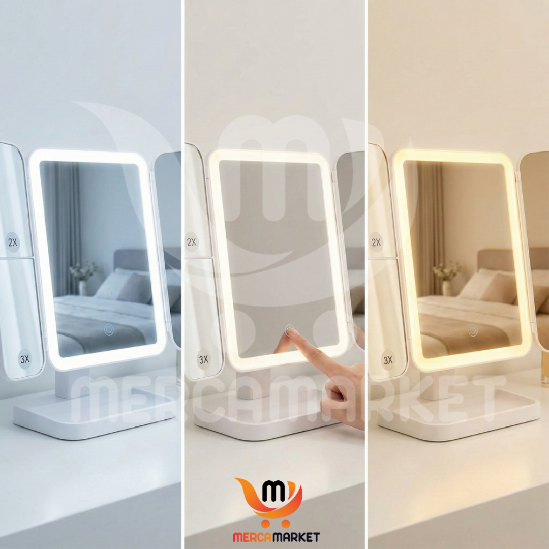 [💎 PRECIO IMPORTADOR + REGALO] Espejo LED Plegable con Aumento X3